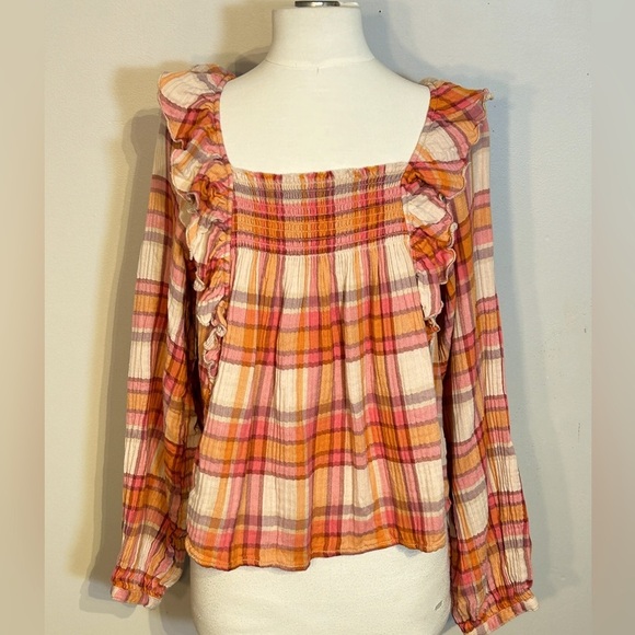 Free People Siena Plaid Pullover top NWT size S - Picture 1 of 11
